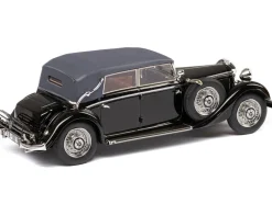 1933 37 Mercedes Benz 290 W18 Lang Cabriolet D Top Up Black with Gray Top Limited Edition to 250 pieces Worldwide 1/43 Model Car Esval Models EMEU43043D