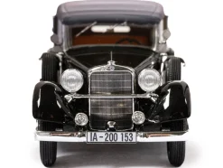 1933 37 Mercedes Benz 290 W18 Lang Cabriolet D Top Up Black with Gray Top Limited Edition to 250 pieces Worldwide 1/43 Model Car Esval Models EMEU43043D