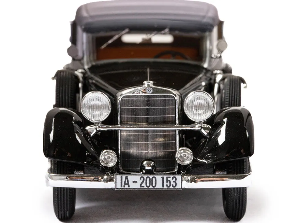 1933 37 Mercedes Benz 290 W18 Lang Cabriolet D Top Up Black with Gray Top Limited Edition to 250 pieces Worldwide 1/43 Model Car Esval Models EMEU43043D