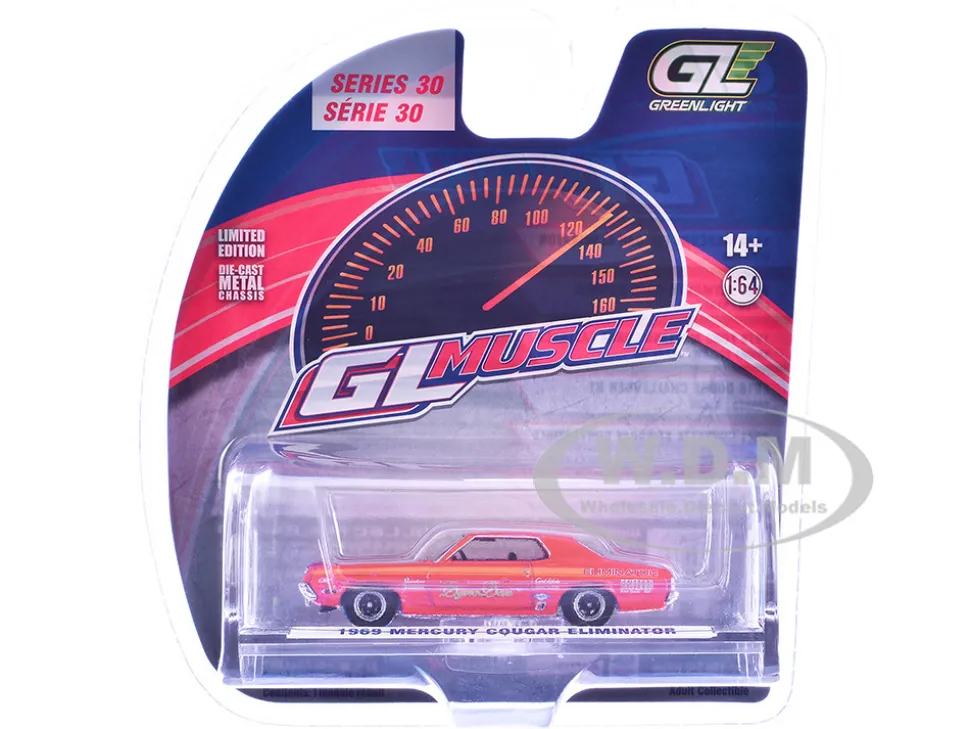 1969 Mercury Cougar Eliminator "Dyno Don" Red with Orange Stripes "GreenLight Muscle" Series 30 1/64 Diecast Model Car by Greenlight
