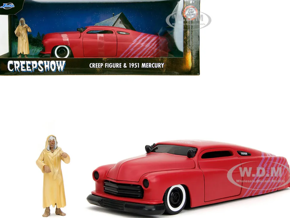 1951 Mercury Matt Red with Purple Stripes and Creep Diecast Figure "Creepshow" (1982) Movie "Hollywood Rides" Series 1/24 Diecast Model Car by Jada