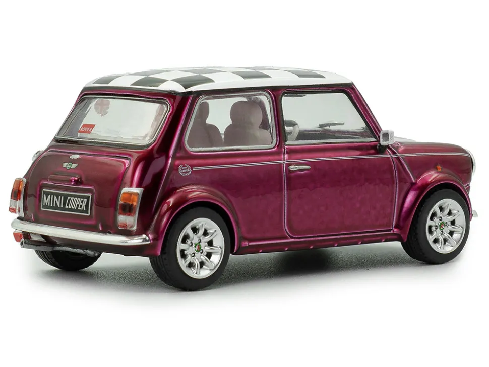 1997 Mini Cooper Sport Purple Metallic with White Stripes and Checkered Top 1/43 Diecast Model Car by Solido