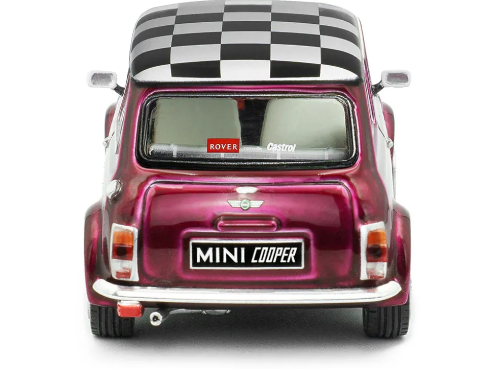 1997 Mini Cooper Sport Purple Metallic with White Stripes and Checkered Top 1/43 Diecast Model Car by Solido