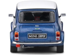 1994 Mini Cooper Sport Tahiti Blue Metallic with White Top and Stripes 1/43 Diecast Model Car by Solido