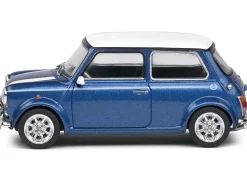 1994 Mini Cooper Sport Tahiti Blue Metallic with White Top and Stripes 1/43 Diecast Model Car by Solido