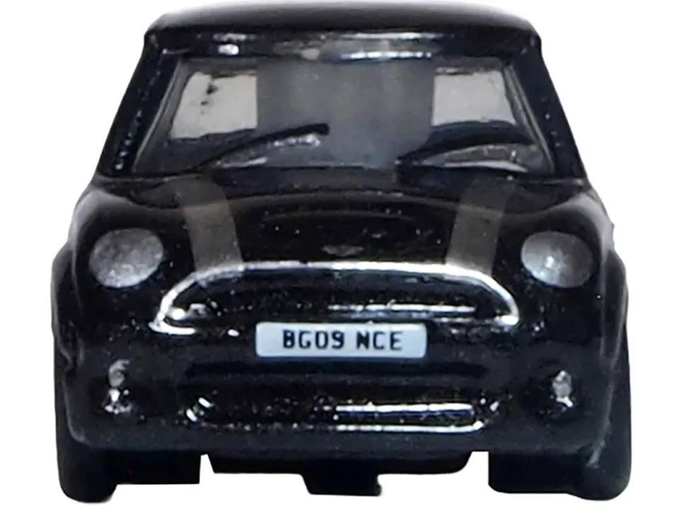 Mini Cooper S RHD (Right Hand Drive) Midnight Black with Silver Stripes 1/148 (N) Scale Diecast Model Car by Oxford Diecast