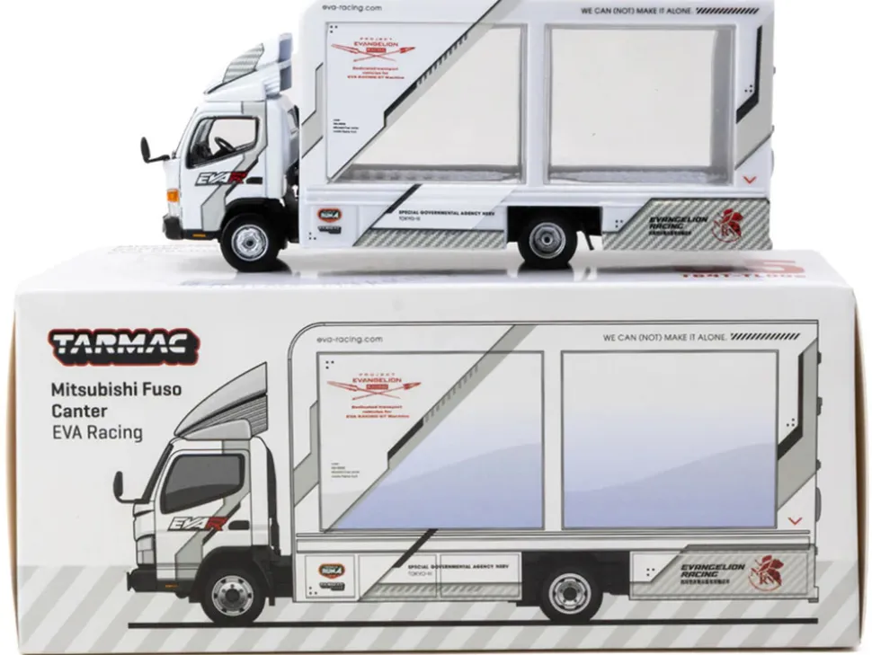 Mitsubishi Fuso Canter Mobile Display Truck RHD (Right Hand Drive) "EVA Racing" White with Graphics "Truck64" Series 1/64 Diecast Model Car by Tarmac Works