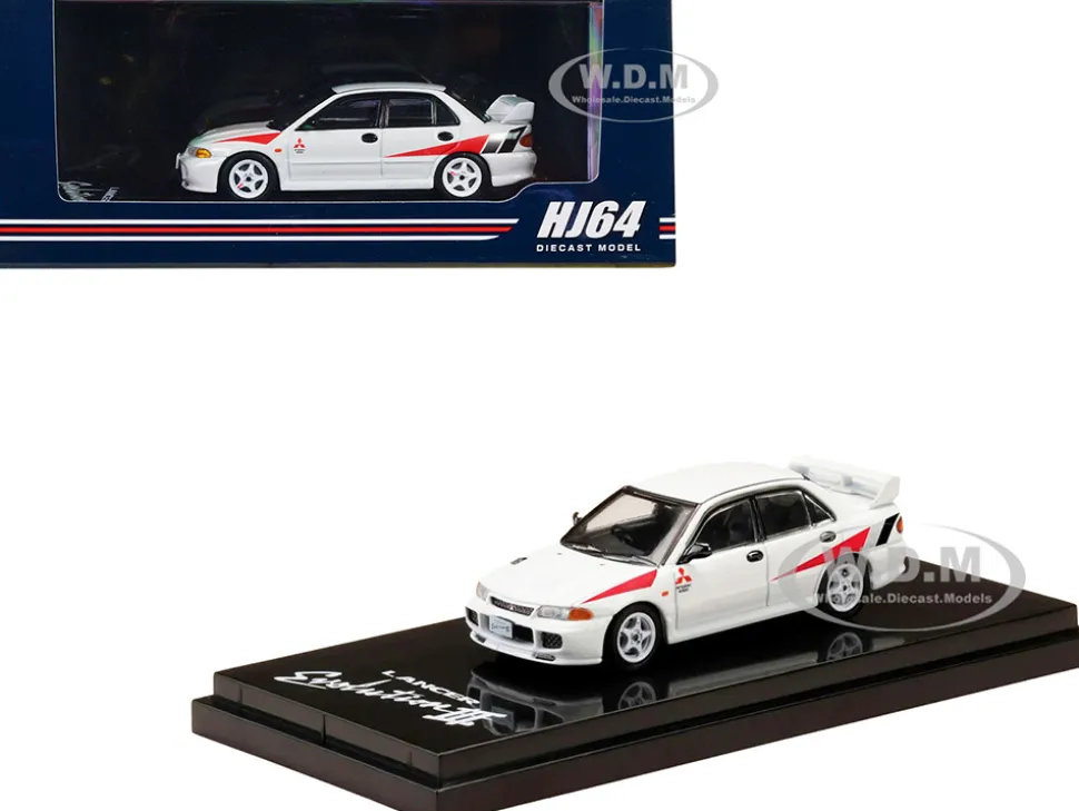 Mitsubishi Lancer RS Evolution III RHD Right Hand Drive Scortia White with Red Rally Stripes 1/64 Diecast Model Car Hobby Japan HJ642010CW