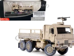 M1083 MTV Medium Tactical Vehicle Armored Cab Cargo Truck with Turret Desert Camouflage US Army Armor Premium Series 1/72 Diecast Model Panzerkampf 12219PA