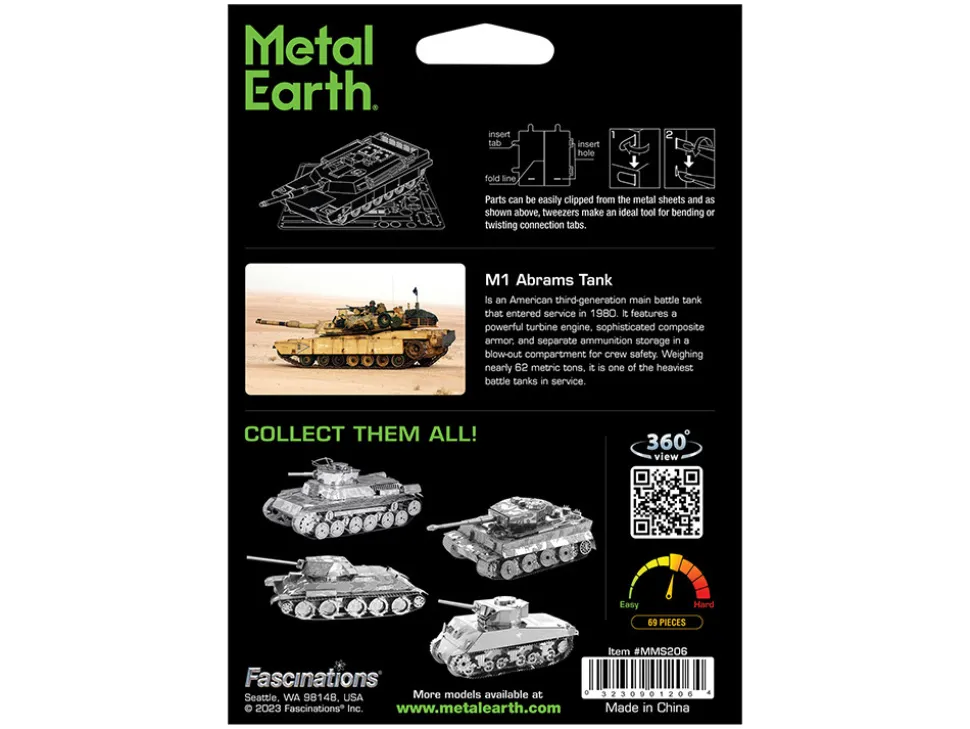 Model Kit American M1 Abrams Tank (Moderate Difficulty) Steel Model by Metal Earth