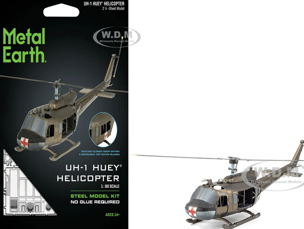 Model Kit Bell UH-1 Iroquois Helicopter "Huey" United States Army (Moderate Difficulty) Steel Model by Metal Earth