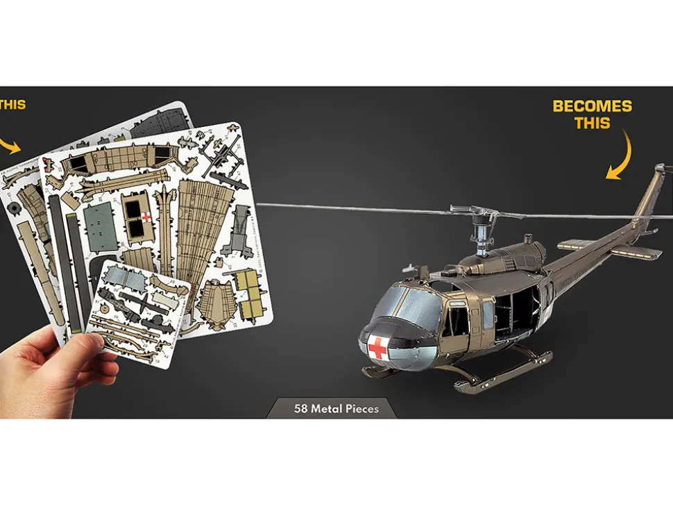 Model Kit Bell UH-1 Iroquois Helicopter "Huey" United States Army (Moderate Difficulty) Steel Model by Metal Earth