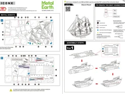 Model Kit Black Pearl Ship Black Version (Moderate Difficulty) Steel Model by Metal Earth