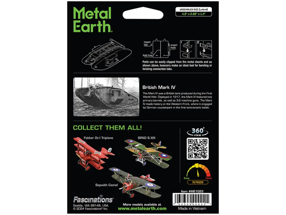 Model Kit British Mark IV Tank (Moderate Difficulty) Steel Model by Metal Earth