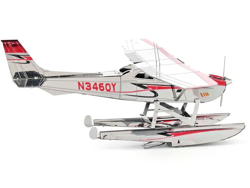 Model Kit Cessna 182 Floatplane White and Red (Moderate Difficulty) Steel Model by Metal Earth