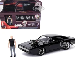 Model Kit Dodge Charger R/T Black and Dom Diecast Figure 