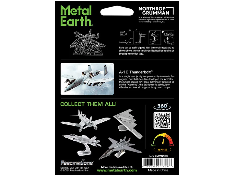 Model Kit Fairchild Republic A-10 Thunderbolt II "Warthog" Attack Aircraft (Moderate Difficulty) Steel Model by Metal Earth