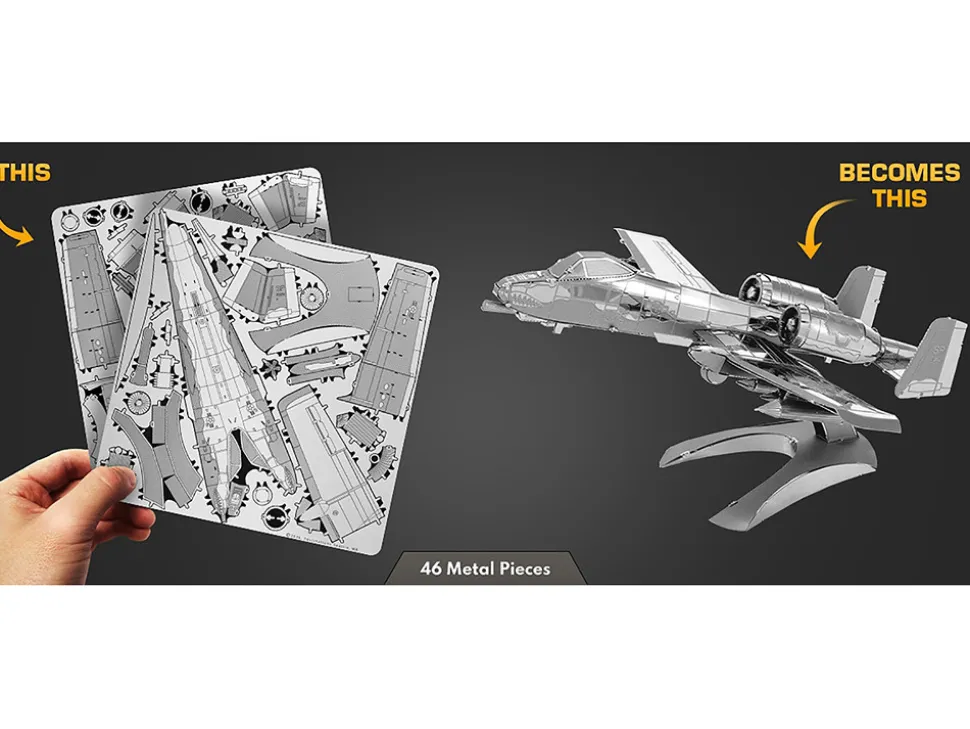Model Kit Fairchild Republic A-10 Thunderbolt II "Warthog" Attack Aircraft (Moderate Difficulty) Steel Model by Metal Earth