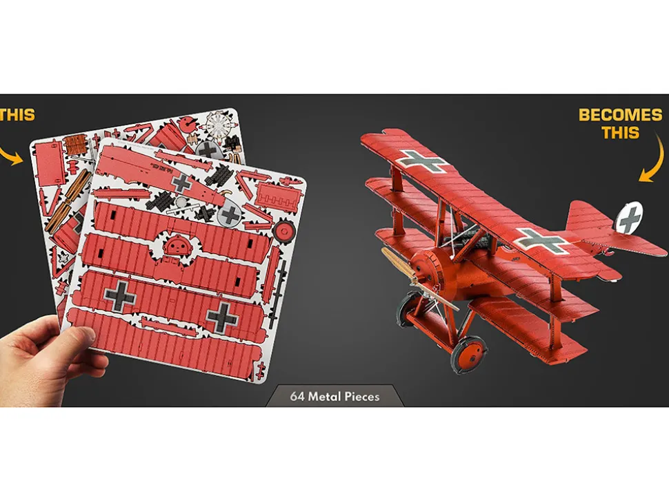 Model Kit Fokker Dr.I Triplane Fighter Aircraft "Red Baron" German Air Force (Moderate Difficulty) Steel Model by Metal Earth