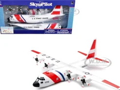 Model Kit Lockheed C 130 Hercules Transport Aircraft White and Red United States Coast Guard Snap Together Plastic Model Kit New Ray 20617