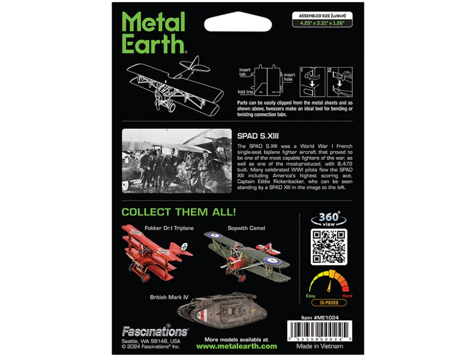 Model Kit SPAD S.XIII Fighter Aircraft "World War I" French Air Force (Moderate Difficulty) Steel Model by Metal Earth