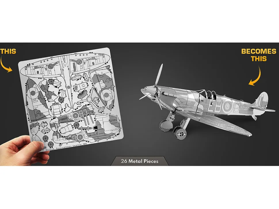 Model Kit Supermarine Spitfire Fighter Aircraft "Royal Air Force" (Easy Difficulty) Steel Model by Metal Earth