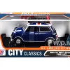 1961-1967 Morris Mini Cooper RHD Right Hand Drive Dark Blue British Flag on the Top Roof Rack City Classics Series 1/18 Diecast Model Car Motormax 79741