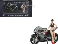 2022 MV Agusta F3 Rosso Motorcycle Silver Metallic with Figure 1/64 Diecast Model by CM Model