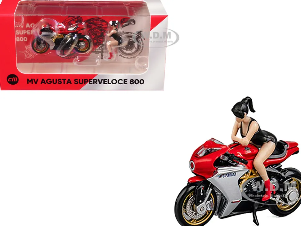 MV Agusta Superveloce 800 Motorcycle Red and Silver with Figure 1/64 Diecast Model by CM Model