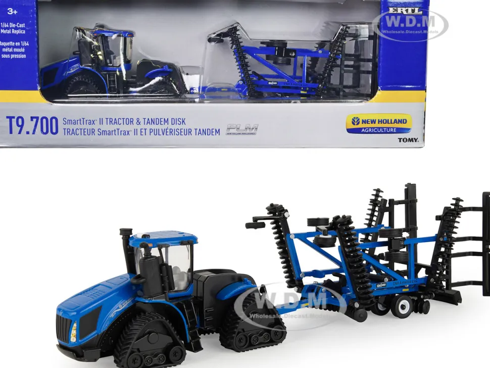 New Holland T9.700 SmartTrax II Tractor Blue Tandem Disk Set 2 pieces 1/64 Diecast Models ERTL TOMY 13995