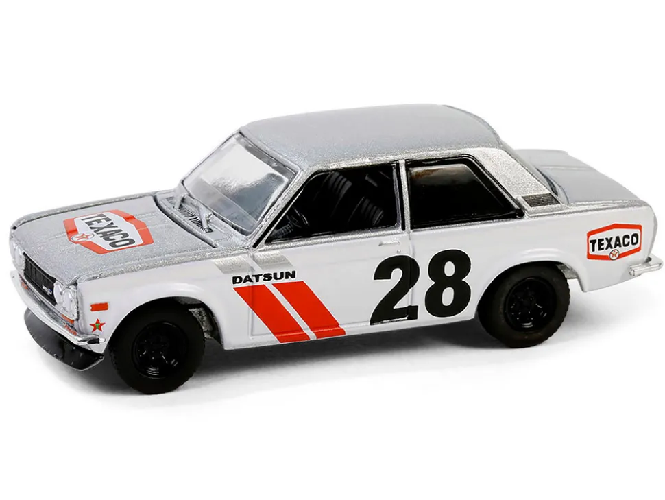 1970 Nissan Datsun 510 #28 "Texaco" Silver Metallic and White with Red Stripes "Texaco Special Edition" Series 1 1/64 Diecast Model Car by Greenlight
