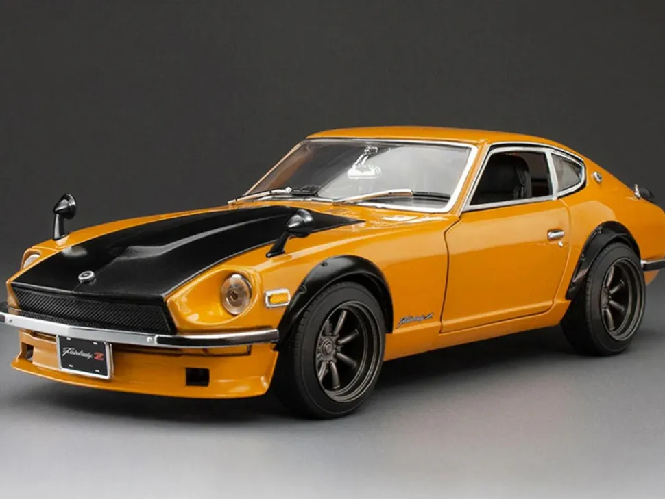 1970 Nissan Fairlady Z (S30) RHD (Right Hand Drive) Orange with Carbon Hood "Asian Collectibles" Series 1/18 Diecast Model Car by Sun Star