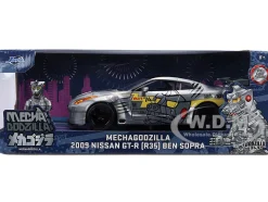2009 Nissan GT-R (R35) Ben Sopra Brushed Metal with Black Top and Graphics and Mechagodzilla Diecast Figure