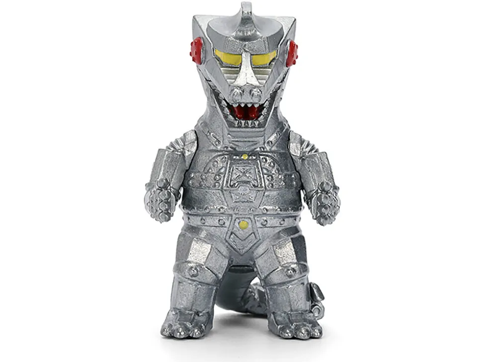 2009 Nissan GT-R (R35) Ben Sopra Brushed Metal with Black Top and Graphics and Mechagodzilla Diecast Figure "Godzilla" Franchise "Anime Hollywood Rides" Series 1/24 Diecast Model by Jada
