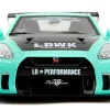 Nissan GT-R (R35) Liberty Walk Body Kit 2.0 RHD (Right Hand Drive) Light Blue with Black Hood and White Stripes "Pink Slips" Series 1/18 Diecast Model Car by Jada