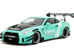 Nissan GT-R (R35) Liberty Walk Body Kit 2.0 RHD (Right Hand Drive) Light Blue with Black Hood and White Stripes