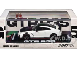 Nissan GT-R (R35) Nismo RHD (Right Hand Drive) White with Carbon Hood and Top 1/64 Diecast Model Car by Inno Models