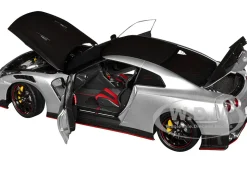 2022 Nissan GT-R (R35) Nismo Special Edition RHD (Right Hand Drive) Ultimate Metal Silver with Carbon Hood and Top 1/18 Model Car by Autoart