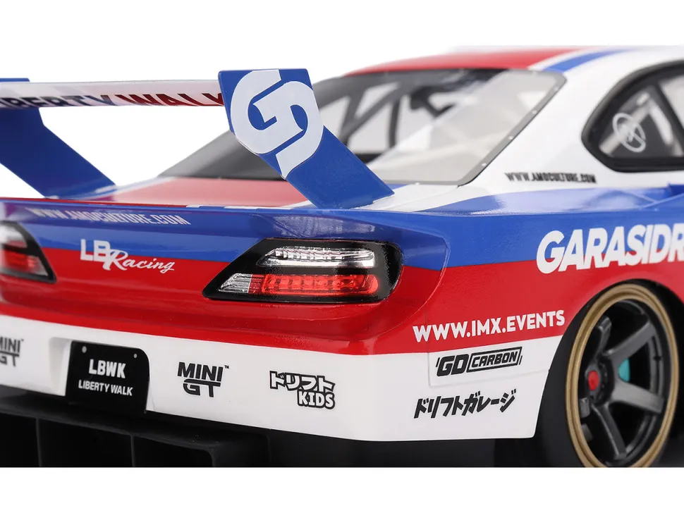 Nissan "LB-Super Silhouette" S15 SILVIA RHD (Right Hand Drive) #12 "GARASIDRIFT" White with Red and Blue Graphics 1/18 Model Car by Top Speed