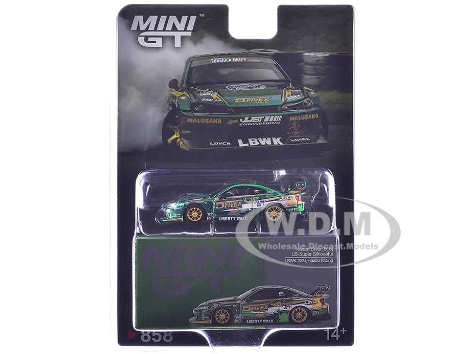 Nissan Silvia (S15) LB-Super Silhouette RHD (Right Hand Drive) "Fausto Racing 2024" Green Metallic Limited Edition 1/64 Diecast Model Car by Mini GT