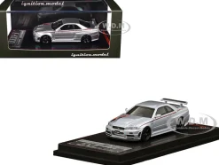 Nissan Skyline GT-R (BNR34) Z-Tune Nismo RHD (Right Hand Drive) Silver Metallic with Graphics 1/64 Diecast Model Car by Ignition Model