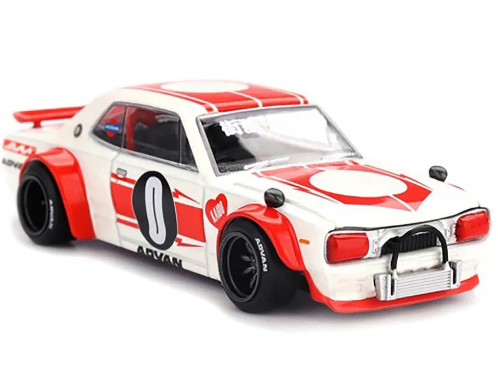 Nissan Skyline 2000GT-R (KPGC10) "Kaido Works V2" RHD (Right Hand Drive) White with Red Stripes (Designed by Jun Imai) "Kaido House" Special 1/64 Diecast Model Car by Mini GT