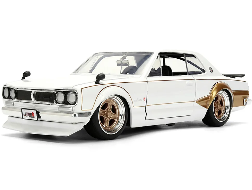 1971 Nissan Skyline 2000GT-R RHD (Right Hand Drive) White with Gold Graphics "JDM Tuners" Series 1/24 Diecast Model Car by Jada