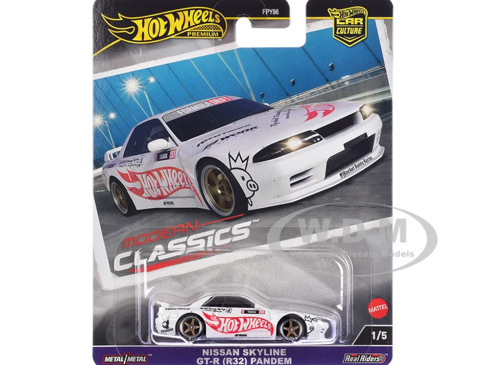 Nissan Skyline GT-R (R32) "Pandem" White with "Hot Wheels" Logo "Modern Classics" Series Diecast Model Car by Hot Wheels