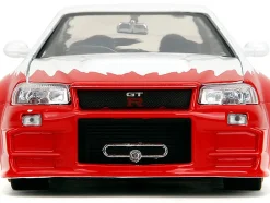 2002 Nissan Skyline GT-R (R34) RHD (Right Hand Drive) White with Red Graphics and Ryu Diecast Figure 