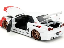 2002 Nissan Skyline GT-R (R34) RHD (Right Hand Drive) White with Red Graphics and Ryu Diecast Figure 
