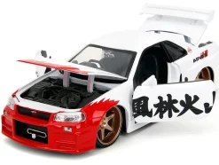 2002 Nissan Skyline GT-R (R34) RHD (Right Hand Drive) White with Red Graphics and Ryu Diecast Figure 