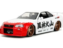 2002 Nissan Skyline GT-R (R34) RHD (Right Hand Drive) White with Red Graphics and Ryu Diecast Figure 