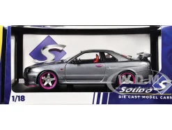 1999 Nissan Skyline GT-R (R34) RHD (Right Hand Drive) Silver Metallic with Purple Wheels 1/18 Diecast Model Car by Solido