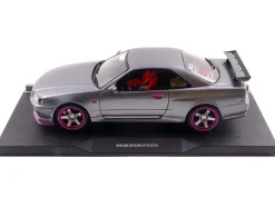 1999 Nissan Skyline GT-R (R34) RHD (Right Hand Drive) Silver Metallic with Purple Wheels 1/18 Diecast Model Car by Solido